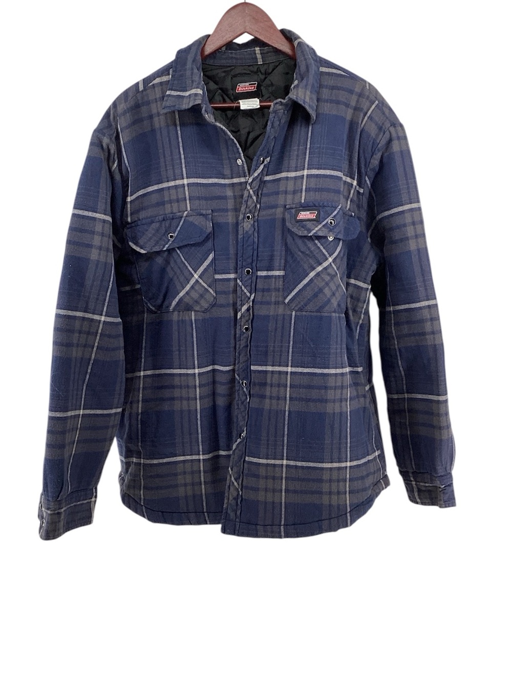 💚 Dickies Blue Plaid Quilted Flannel Work Shirt Jacket, Size XL